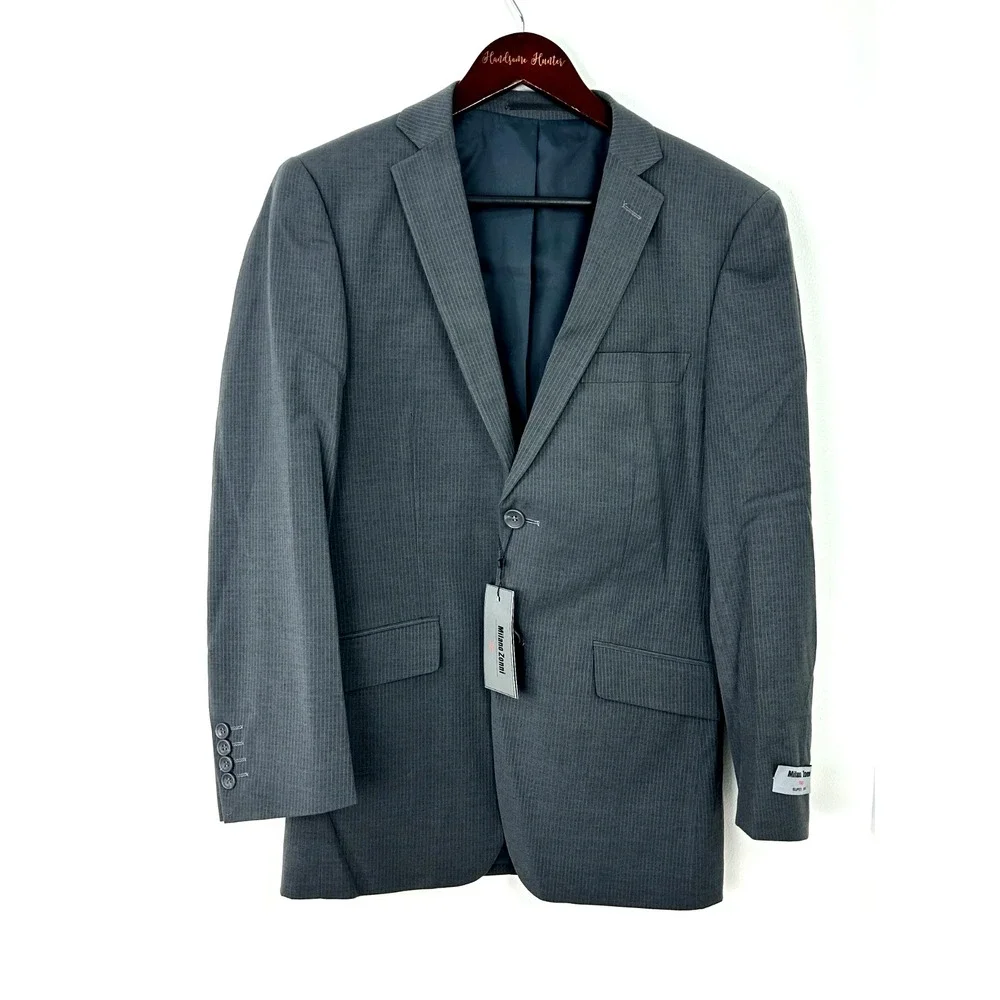 New Milano Zonni Italy Wool Super 150s Suit Jacket Gray Pinstripe Mens Sz 34S